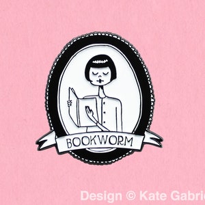 Bookworm enamel lapel pin for book lovers