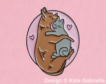 Cat and dog BFF enamel lapel pin / Buy 3 Pins Get 1 Free with code PINSGALORE