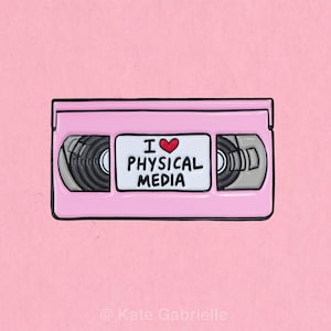I love physical media / pink VHS enamel lapel pin