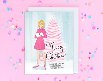 Retro Vintage inspirierte Weihnachtskarte mit Katzen Dame
