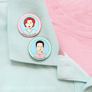 Mulder and Scully / Honeybunch and Poopyhead Arcadia X-Files enamel lapel pin set
