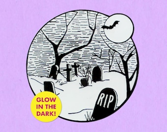 Halloween graveyard glow in the dark enamel lapel pin
