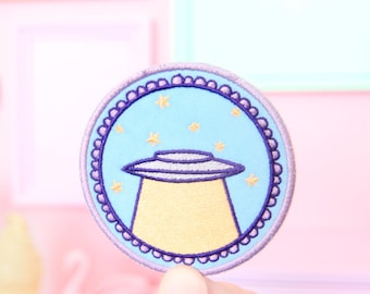 Pastel UFO alien iron-on Patch