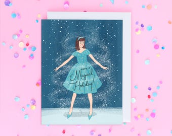 Passez des vacances magiques / carte de Noël ou de saison d'inspiration rétro vintage