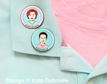 Mulder and Scully / Honeybunch and Poopyhead X-Files Arcadia enamel lapel pin set / Buy 3 Pins Get 1 Free with code PINSGALORE