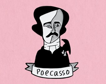 Poecasso enamel lapel pin / Picasso Edgar Allan Poe pun