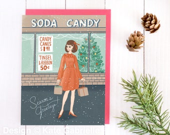 Season's Greetings Christmas card - retro vintage inspired card