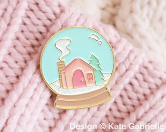 Snow globe pastel winter Christmas enamel lapel pin / Buy 3 Pins Get 1 Free with code PINSGALORE