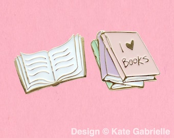 I love books collar clips / enamel lapel pin set / Buy 3 Pins Get 1 Free with code PINSGALORE