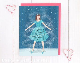 Have a magical holiday card - retro vintage inspired Christmas or Seasonal card