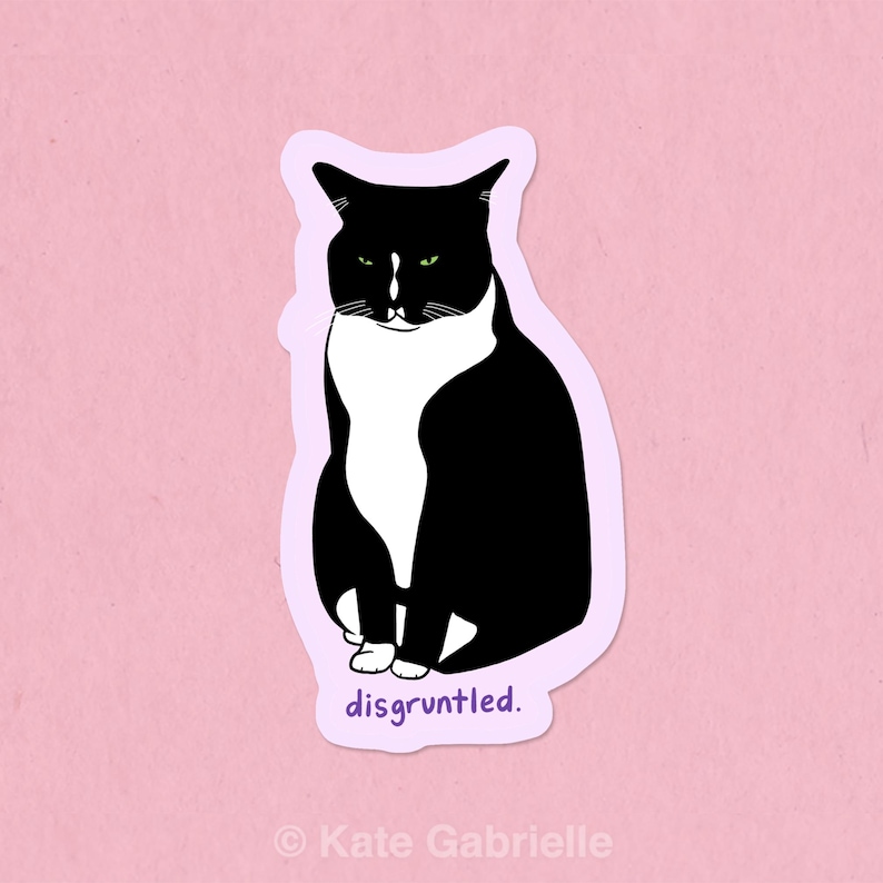 Disgruntled black and white tuxedo cat sticker image 1