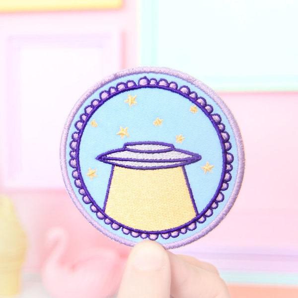 Pastel UFO alien iron-on Patch