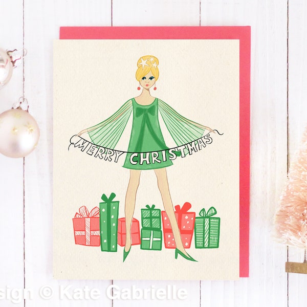 Frohe Weihnachten Karte - groovy retro Vintage inspirierte Karte