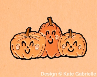 Happy pumpkins autumn fall Halloween enamel lapel pin / Buy 3 Pins Get 1 Free with code PINSGALORE