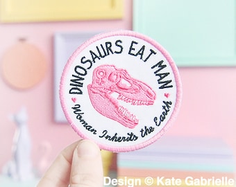 Dinosaurs eat man, woman inherits the earth Jurassic Park iron-on patch