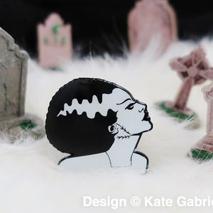 Bride of Frankenstein glow in the dark Halloween enamel lapel pin / Buy 3 Pins Get 1 Free with code PINSGALORE