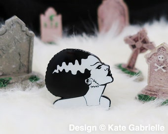 Bride of Frankenstein glow in the dark Halloween enamel lapel pin / Buy 3 Pins Get 1 Free with code PINSGALORE