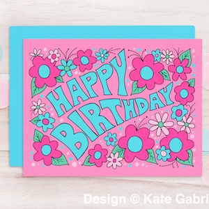 Happy Birthday retro vintage inspired floral greeting card