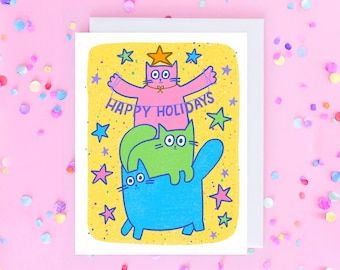 Happy Holidays bunte Katzen Weihnachtskarte