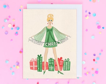 Carte de Noël rétro fille mod