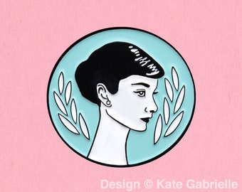 Audrey Hepburn enamel lapel pin / Buy 3 Pins Get 1 Free with code PINSGALORE / blue
