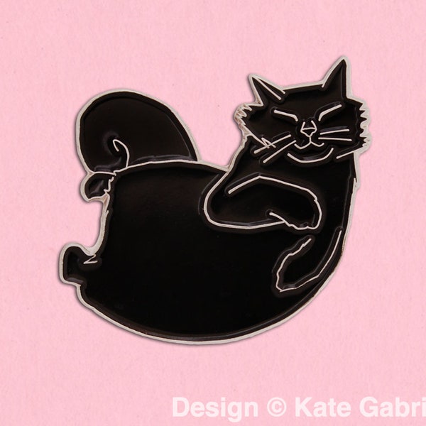 Black cat maine coon enamel lapel pin / Buy 3 Pins Get 1 Free with code PINSGALORE / black upside down cat