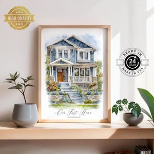 House Portrait, Custom Gift, Housewarming Realtor Closing Gift, Watercolor House Painting, Our First Home Sweet Home Sign, House Custom Art