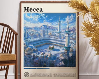 Impressão de viagem de Meca - Arábia Saudita, pôster de Meca, pôster da Arábia Saudita, arte de parede de viagem, impressão da Arábia Saudita, Arábia Saudita, Ásia, Meca, Islã
