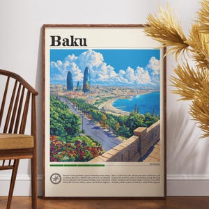 Impresión de viaje de Bakú - Azerbaiyán, póster de Bakú, póster de Azerbaiyán, arte mural de viaje, impresión de Azerbaiyán, Azerbaiyán, Bakú, Asia, impresión de Bakú