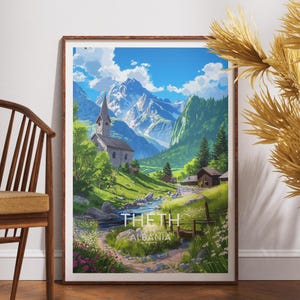 Theth Travel Print - Albanië, Theth poster, Albanië poster, reizen muur kunst, Albanië print, poster, Albanië, Europa, Theth Travel poster