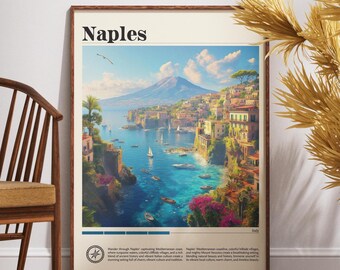 ナポリ海岸のプリント：イタリア旅行ポスター、アマルフィの壁アート