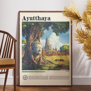 Ayutthaya Temple Travel Print - Thailand, Ayutthaya Travel Poster, Thailand Poster, Travel Wall Art, Thailand Print, Asia, Ayutthaya Decor