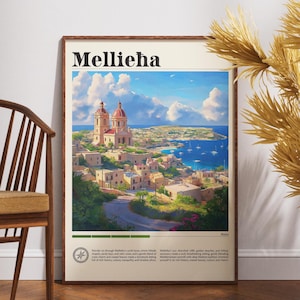 Stampa di viaggio Mellieha - Malta, Poster di viaggio Mellieha, Poster di Malta, Arte della parete di viaggio, Stampa di Malta, Malta, Poster Europa, Poster di Mellieha