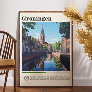 Arte de parede de impressão de viagem de Groningen, impressão da cidade de Groningen, presente de viagem de Groningen, pôster de Groningen, pôster da Holanda, arte de viagem da Holanda