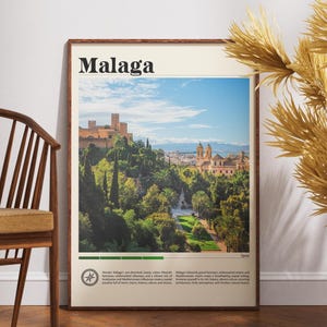 Lámina de viaje de Málaga, póster de viaje de Málaga, España, arte de Málaga, regalo de Málaga, lámina de arte mural, decoración de pared de Málaga, decoración de Málaga, España, Europa