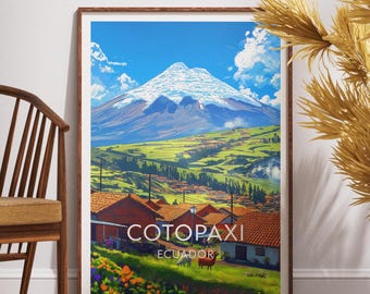 Impresión de viaje al Cotopaxi - Ecuador, póster del Cotopaxi, póster de Ecuador, arte mural de viaje, impresión de Ecuador, Sudamérica, Ecuador, montaña del Cotopaxi