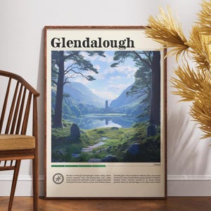 Impressão de viagem de Glendalough - Irlanda, pôster de Glendalough, pôster da Irlanda, arte de parede de viagem, impressão da Irlanda, Irlanda, pôster de viagem de Glendalough