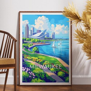 Pôster de viagem de Milwaukee: impressão artística dos Estados Unidos em estilo vintage