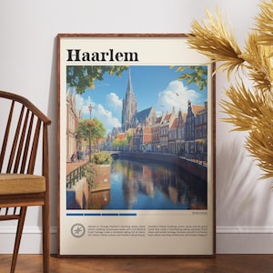 Arte de parede de impressão de viagem de Haarlem, impressão da cidade de Haarlem, presente de viagem de Haarlem, pôster de Haarlem, pôster da Holanda, impressão de viagem da Holanda, Europa