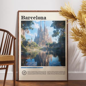 Impresión de viaje a Barcelona - España, póster de Barcelona, póster de España, arte mural de viaje, impresión de España, póster, España, Europa, Barcelona, español