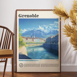 Grenoble France Travel Poster: Mountain City Wall Art