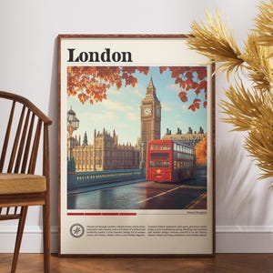 London Travel Poster: Big Ben & Red Bus Art Print