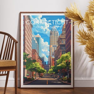 Connecticut Travel Print - United States, Connecticut Poster, America Poster, Travel Wall Art, America Print, America, Connecticut, USA Art