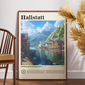 Póster de Hallstatt - Austria, póster de Hallstatt, póster de Austria, arte mural de viaje, impresión de Austria, póster de Hallstatt, Europa