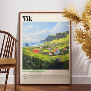 Impresión de viaje de Vik - Islandia, póster de Vik, póster de Islandia, arte mural de viaje, impresión de Islandia, póster, Islandia, Europa, póster de viaje de Vik, Skogafos
