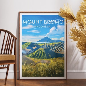 Resetavla med Mount Bromo - Indonesien, affisch med Mount Bromo, Indonesienaffisch, reseväggkonst, Indonesientryck, väggdekor med Mount Bromo på Java