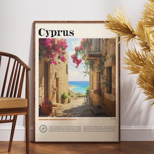 Cyprus Travel Poster: Paphos Coastal View, Europe Wall Art