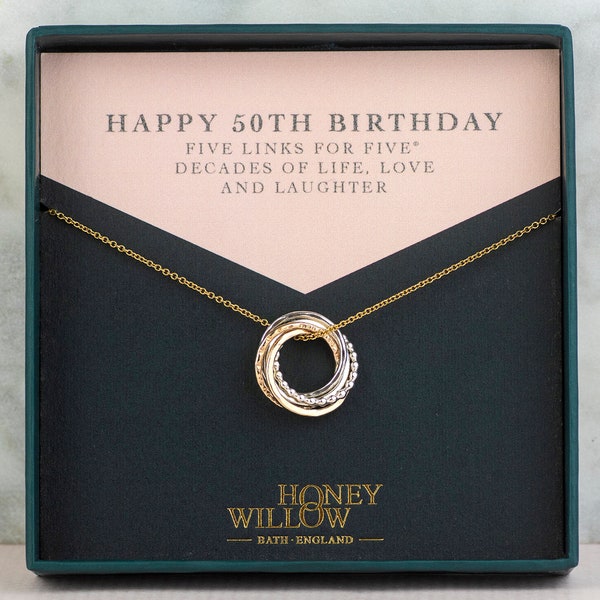 50th Birthday Necklace - The Original 5 Links for 5 Decades Necklace - Petite Mixed Metal