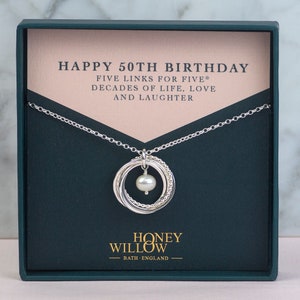 50th Birthday Birthstone Necklace The Original 5 Links for 5 Decades Necklace Silver image 1