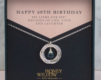 60th Birthday Birthstone Necklace - The Original 6 Links for 6 Decades Necklace - Silver